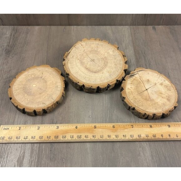 Rustic Natural Wood Slices Set Of 3 Raw Unfinished Crafts Decor Coasters - Picture 4 of 5